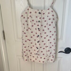 Floral Button-Front Spaghetti Strap Cream with Pink Flowers